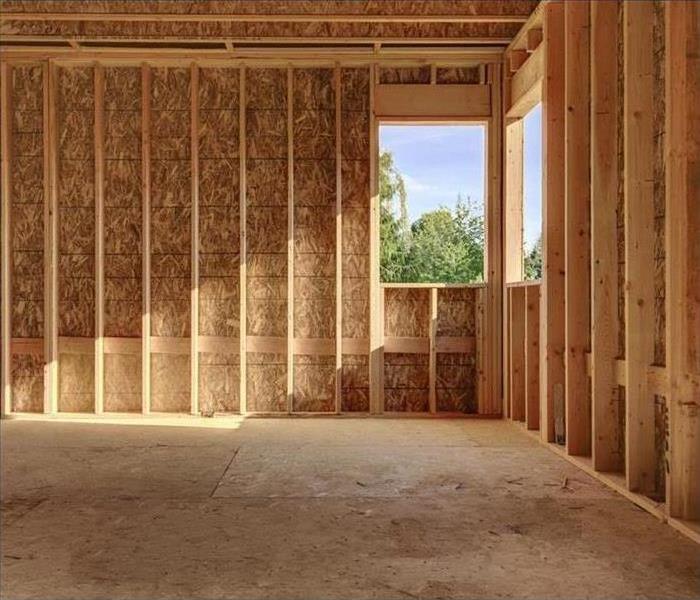 build back of interior sheathing walls and framing and flooring, skeleton