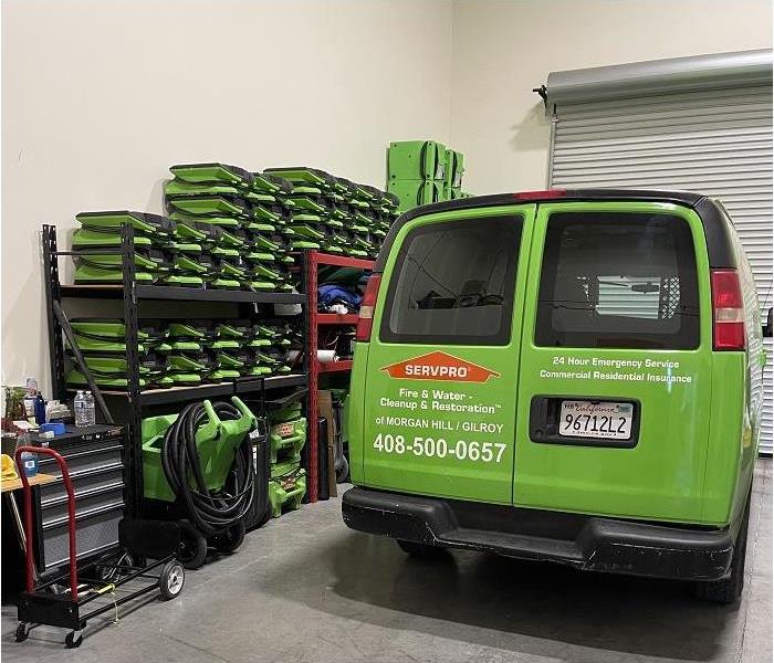 Inside of SERVPRO warehouse- Restoration equipment shown